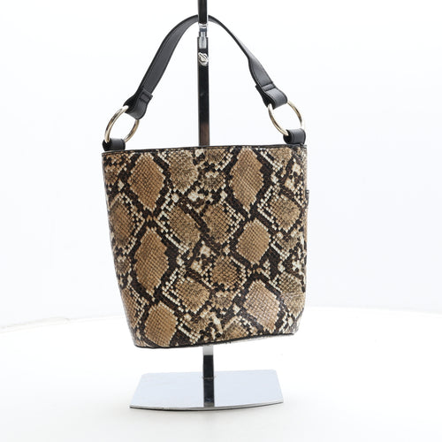 F&F Womens Brown Animal Print Polyurethane Top Handle Bag Size Small - Snake Skin Print