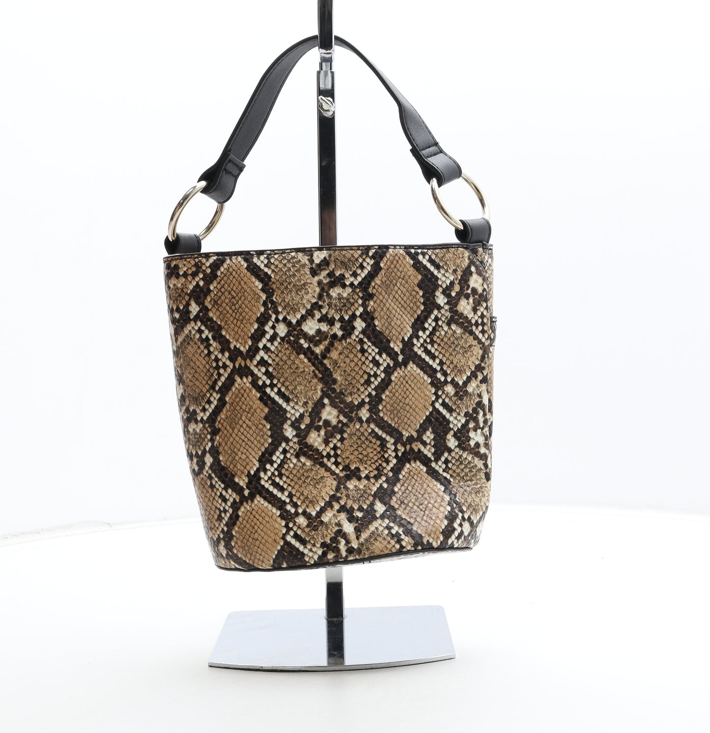 F&F Womens Brown Animal Print Polyurethane Top Handle Bag Size Small - Snake Skin Print