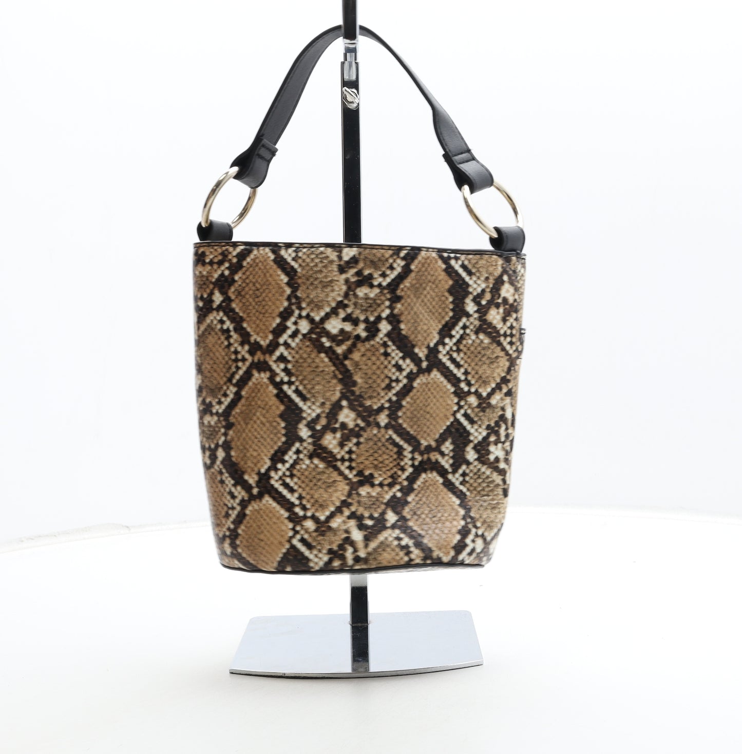 F&F Womens Brown Animal Print Polyurethane Top Handle Bag Size Small - Snake Skin Print
