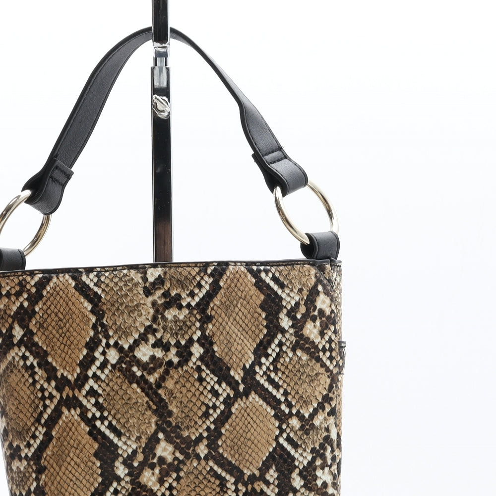 F&F Womens Brown Animal Print Polyurethane Top Handle Bag Size Small - Snake Skin Print