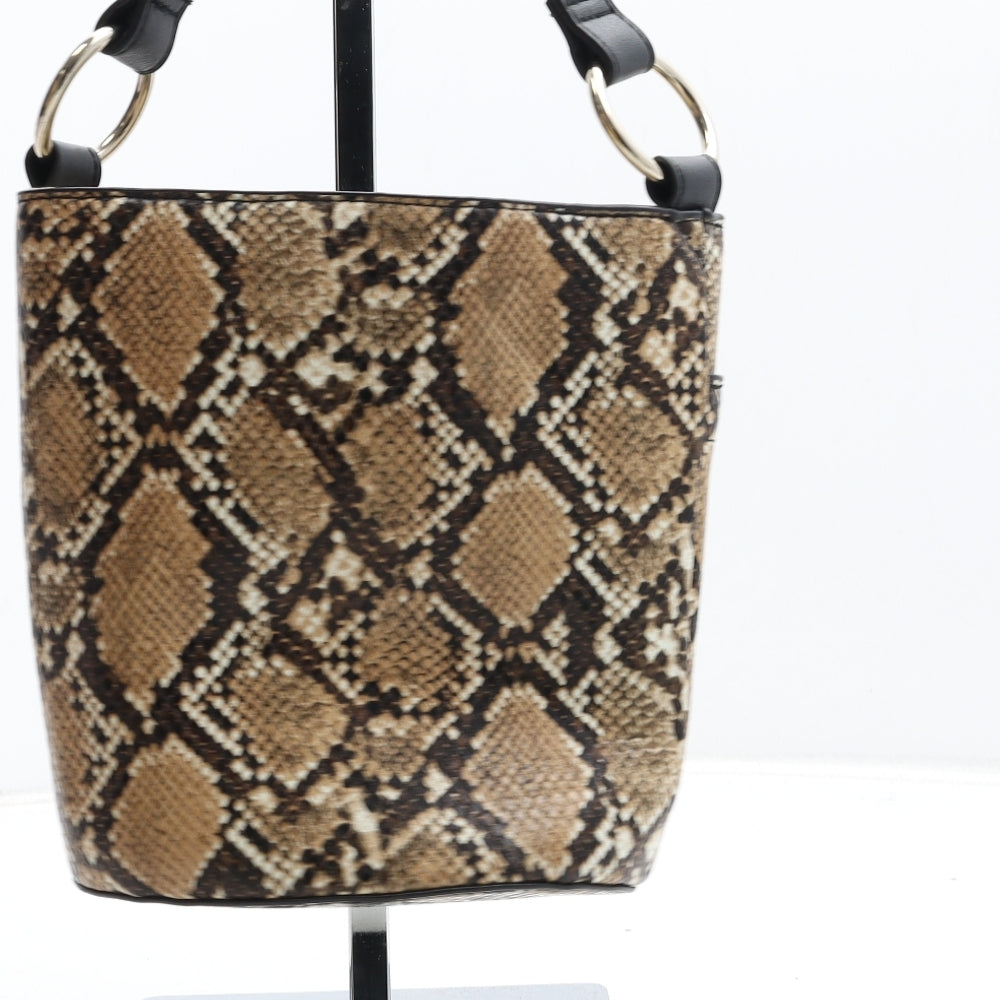F&F Womens Brown Animal Print Polyurethane Top Handle Bag Size Small - Snake Skin Print