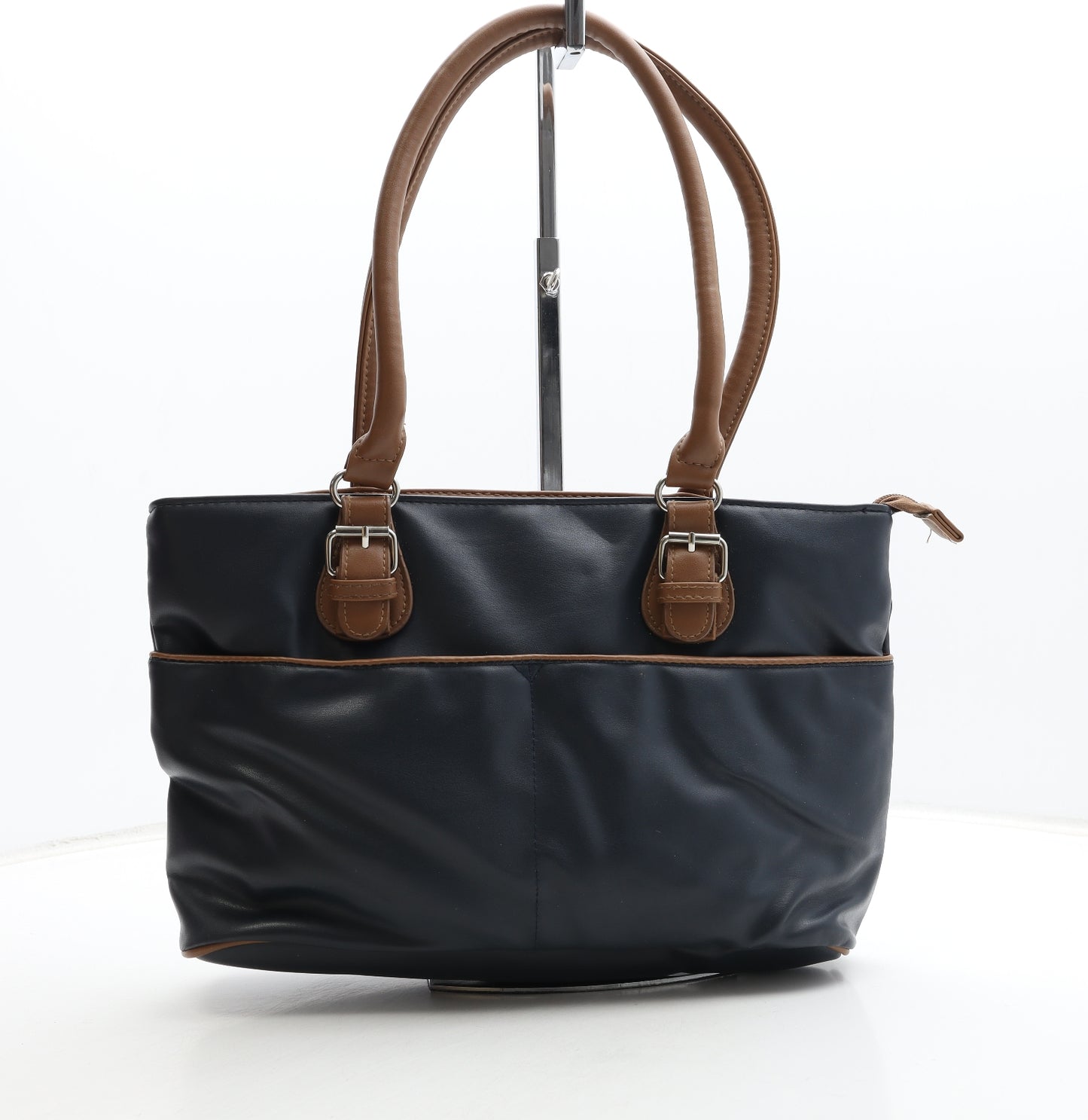 Preworn Womens Navy Vinyl Top Handle Bag Size Medium