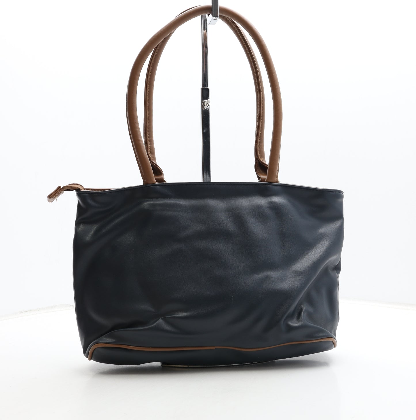 Preworn Womens Navy Vinyl Top Handle Bag Size Medium