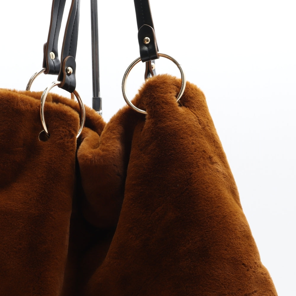 Oasis Womens Brown Polyester Hobo Bag Size Large - Fluffy Detail