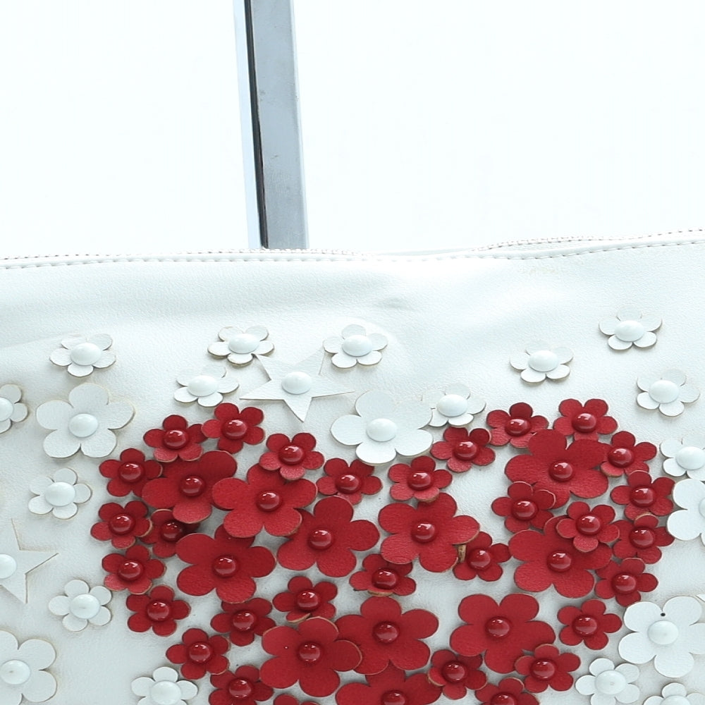 Marina Galanti Womens White Floral Leather Clutch Size Small - Heart Detail