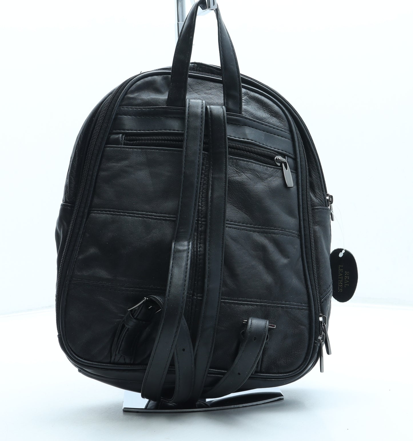 Lorenz Womens Black Leather Backpack Size Medium