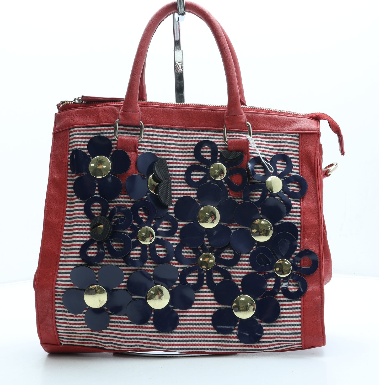 NEXT Womens Red Striped Polyester Top Handle Bag Size Medium - Flowers
