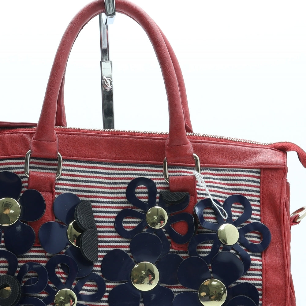 NEXT Womens Red Striped Polyester Top Handle Bag Size Medium - Flowers