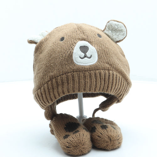 George Boys Brown Acrylic Beanie One Size - Bear