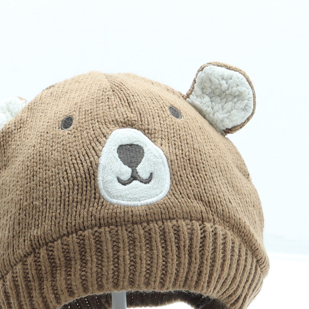 George Boys Brown Acrylic Beanie One Size - Bear