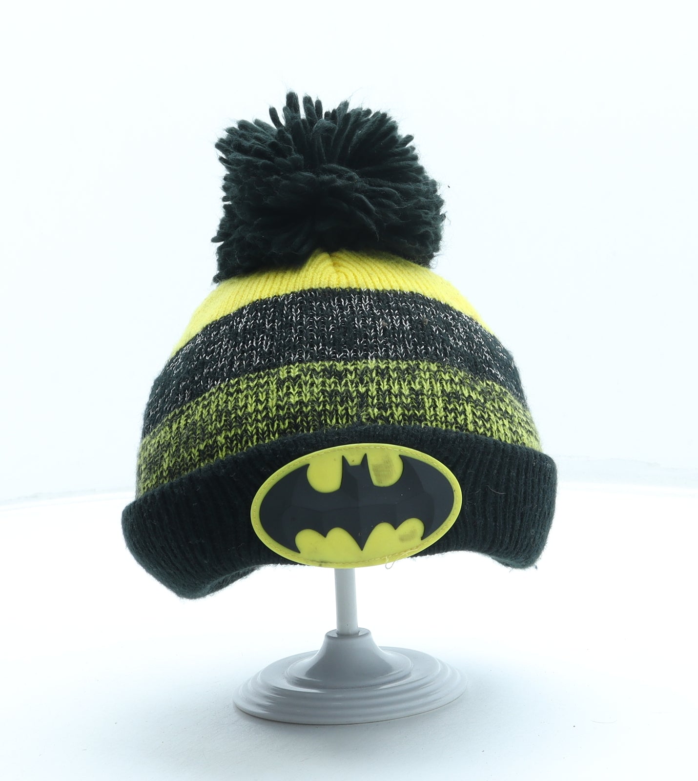 F&F Boys Black Acrylic Bobble Hat One Size - Batman