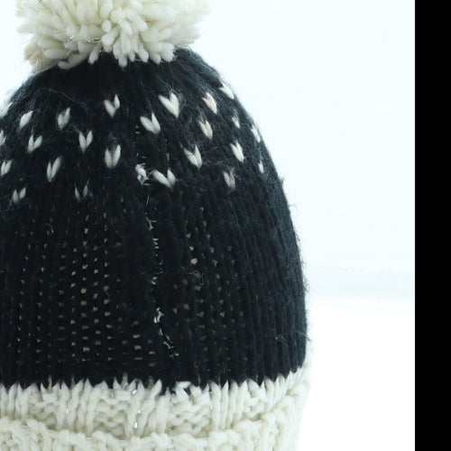 Primark Girls Black Acrylic Bobble Hat Size M - Penguin