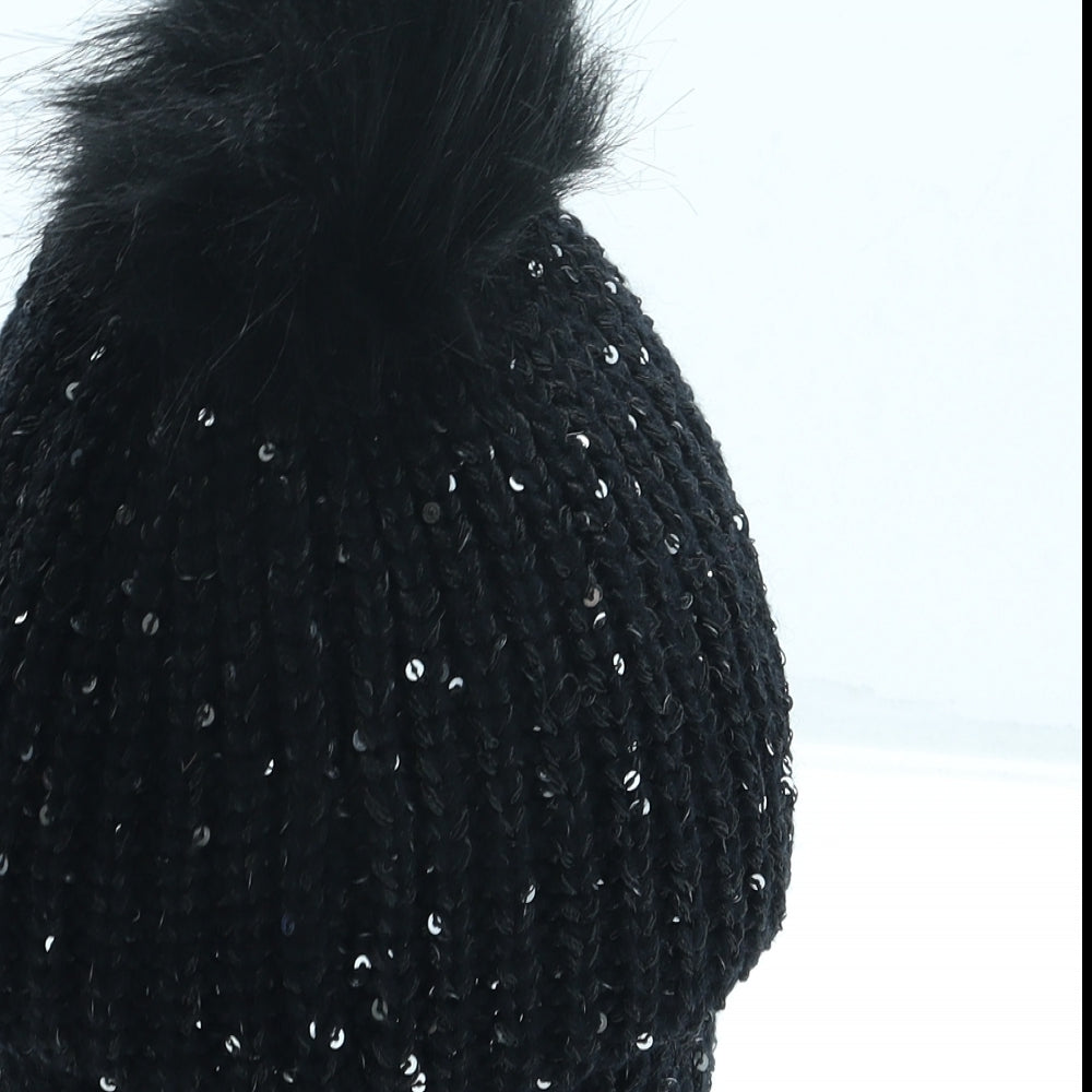 TU Womens Black Polyester Bobble Hat One Size - Pom Pom