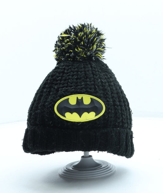 F&F Boys Black Acrylic Bobble Hat One Size - Batman