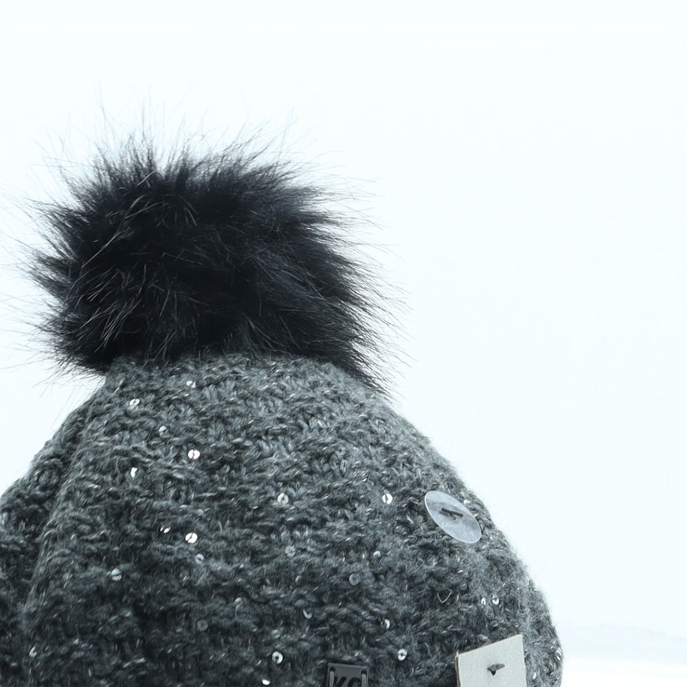 Kenneth Cole Womens Grey Acrylic Beret One Size - Pom Pom