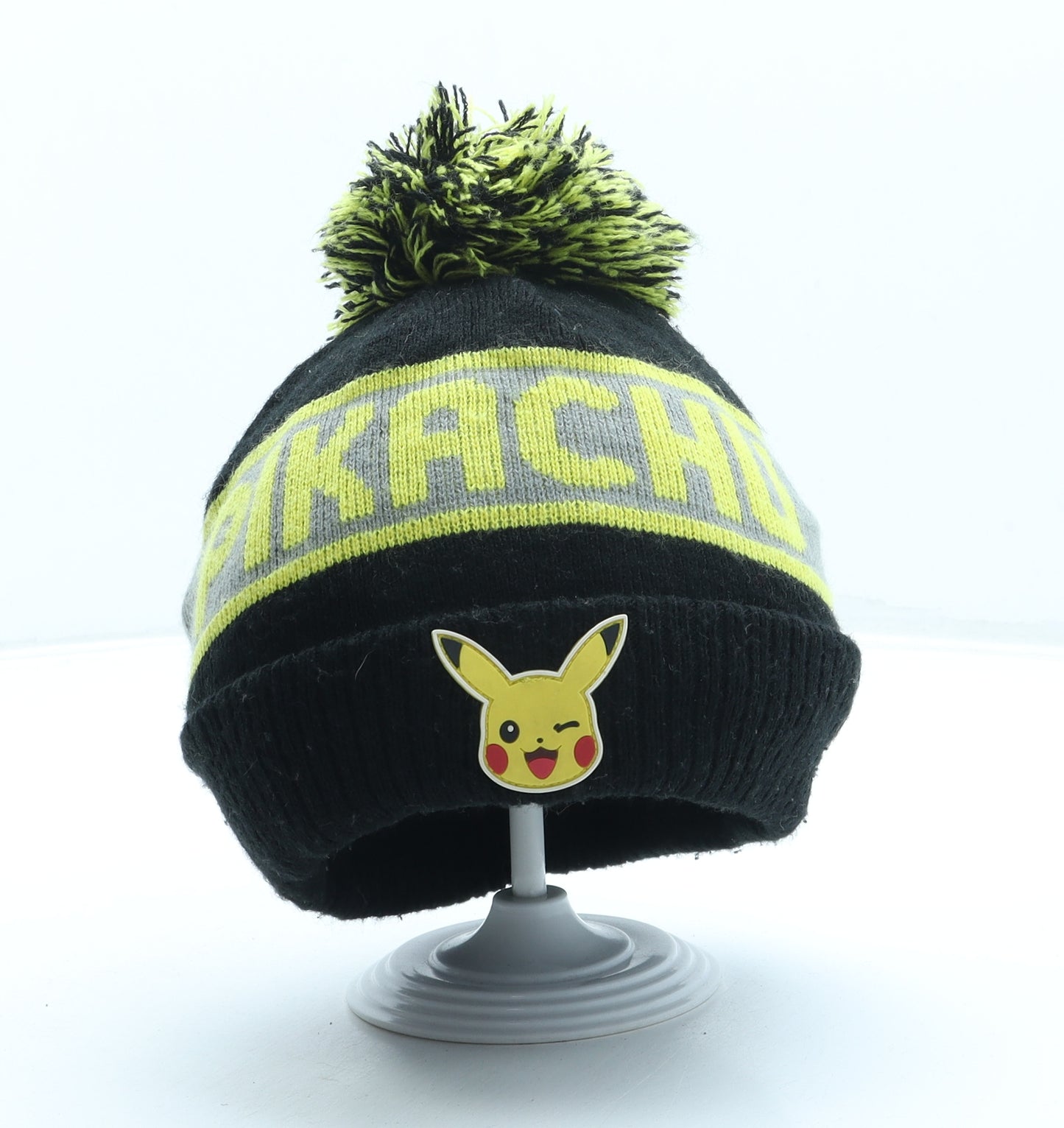 Pickachu Boys Black Acrylic Bobble Hat One Size - Pom Pom