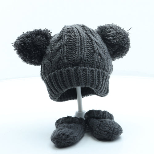 F&F Boys Grey Acrylic Bobble Hat One Size - Pom Pom