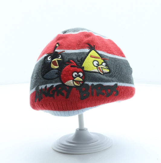 George Boys Red Striped Acrylic Beanie One Size - Angry Birds