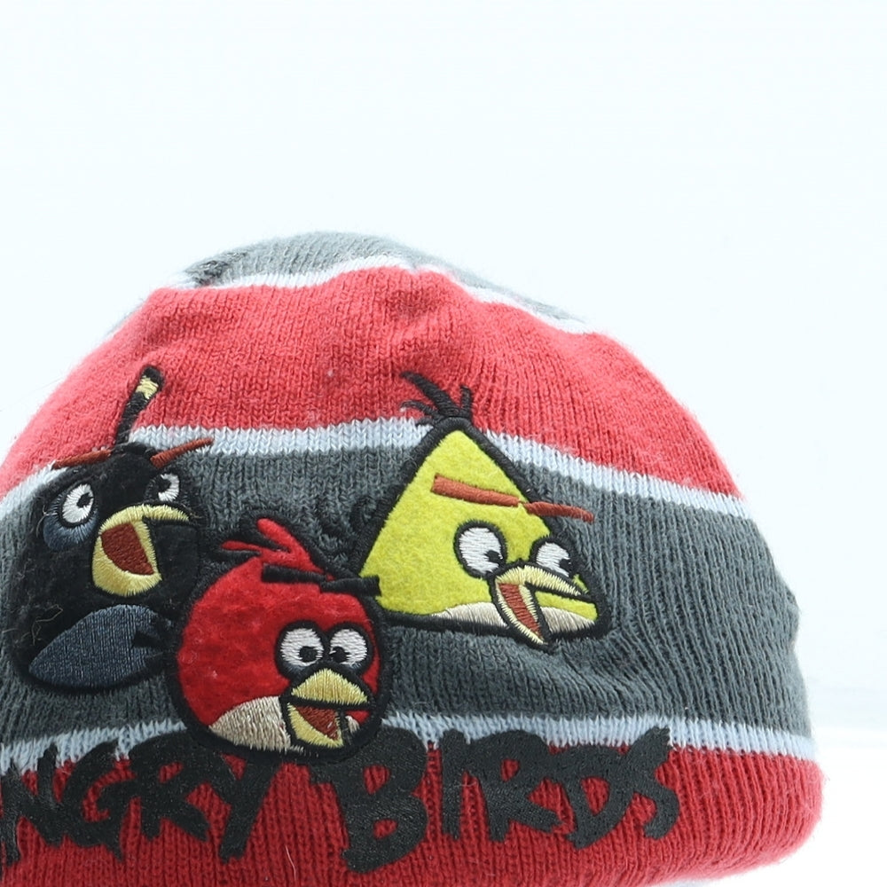 George Boys Red Striped Acrylic Beanie One Size - Angry Birds