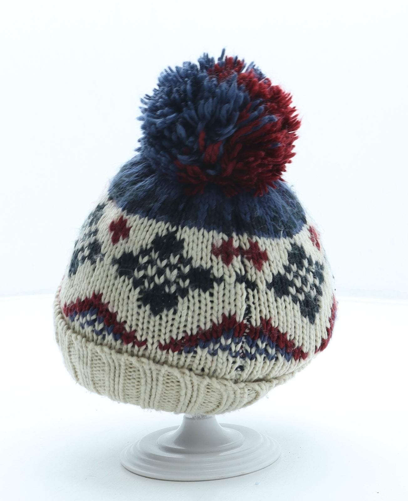 NEXT Boys Blue Fair Isle Acrylic Bobble Hat One Size - Pom Pom