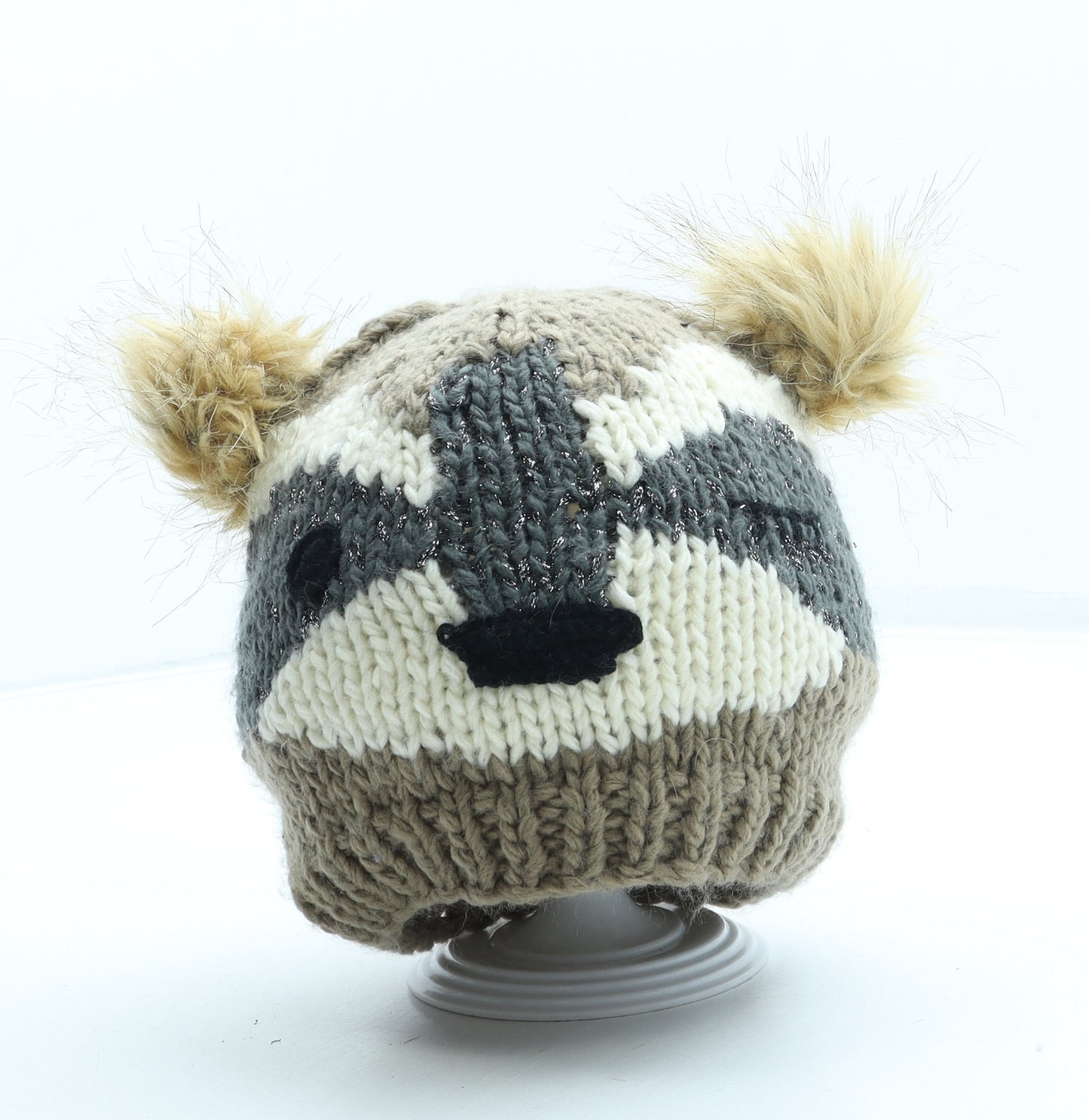 NEXT Girls Brown Acrylic Bobble Hat One Size - Bear