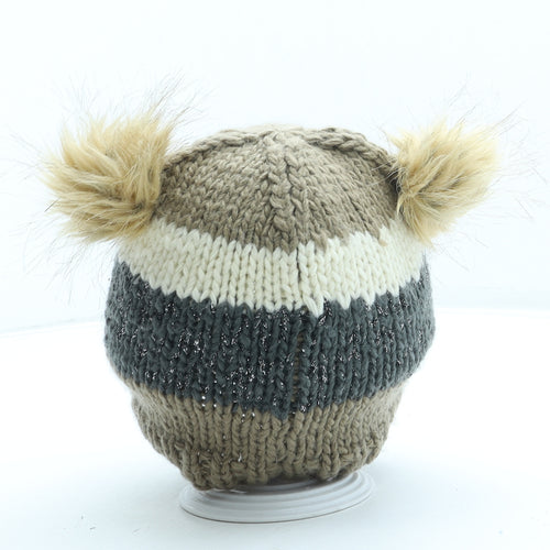NEXT Girls Brown Acrylic Bobble Hat One Size - Bear