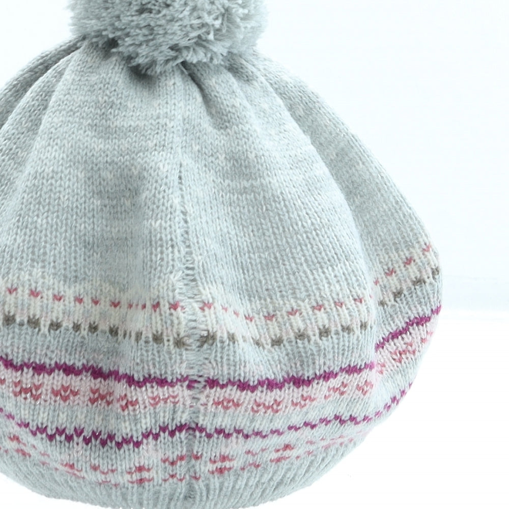 M&Co Womens Grey Geometric Acrylic Beret One Size - Pom Pom