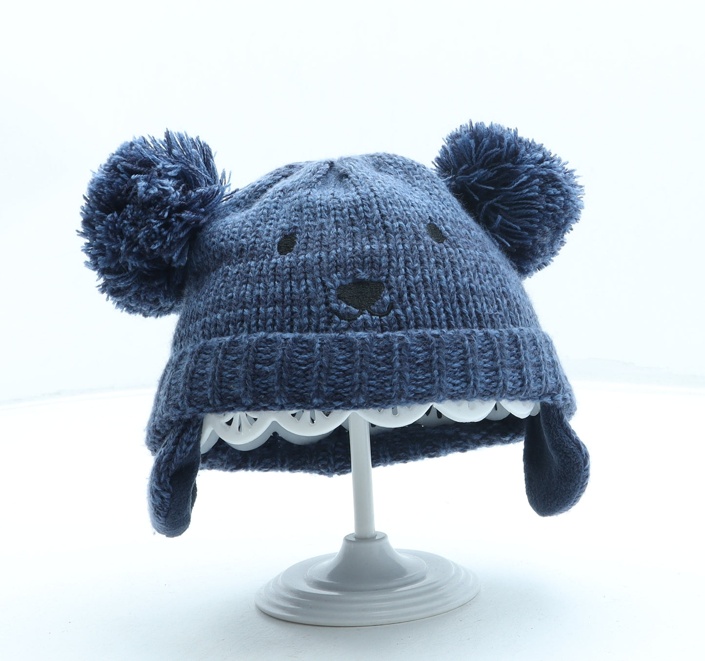 F&F Boys Blue Acrylic Bobble Hat One Size - Bear