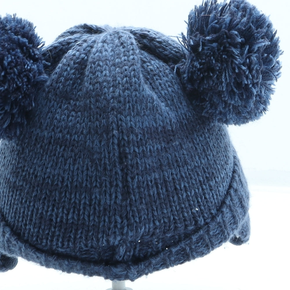 F&F Boys Blue Acrylic Bobble Hat One Size - Bear