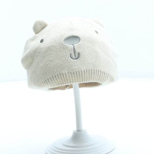 F&F Boys Beige Cotton Beanie One Size - Bear