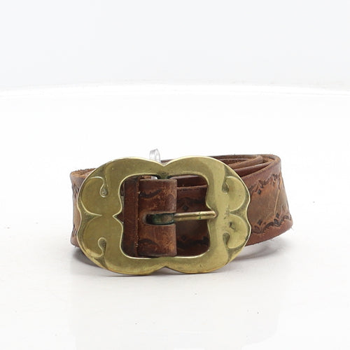 Preworn Mens Brown Geometric Leather Western Belt Belt One Size