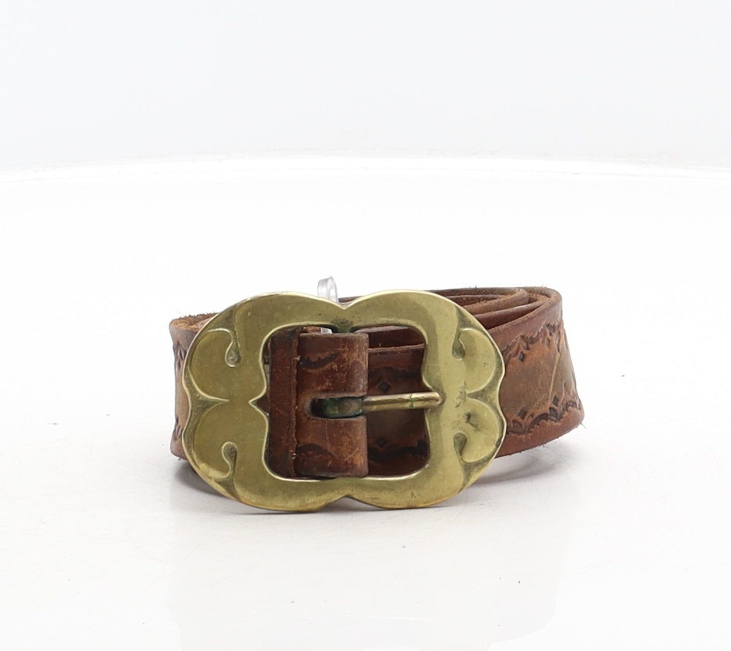 Preworn Mens Brown Geometric Leather Western Belt Belt One Size
