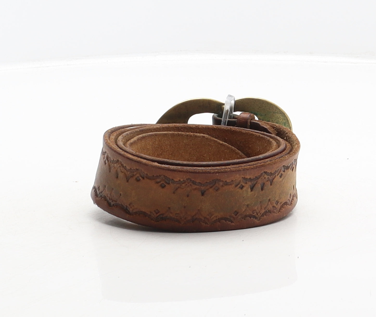 Preworn Mens Brown Geometric Leather Western Belt Belt One Size