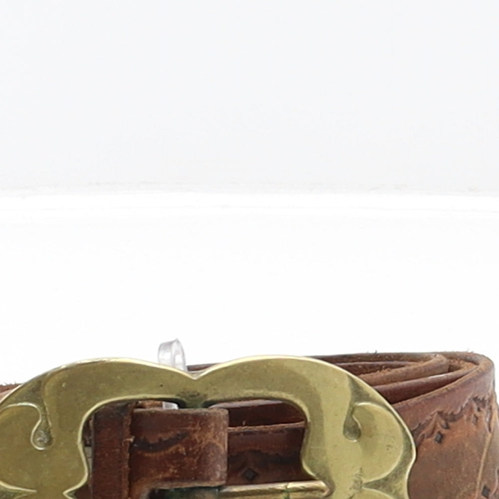 Preworn Mens Brown Geometric Leather Western Belt Belt One Size