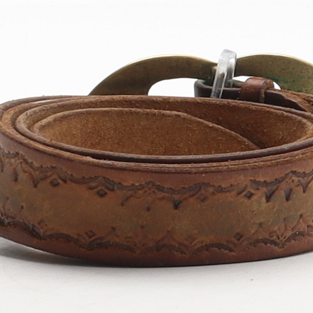 Preworn Mens Brown Geometric Leather Western Belt Belt One Size