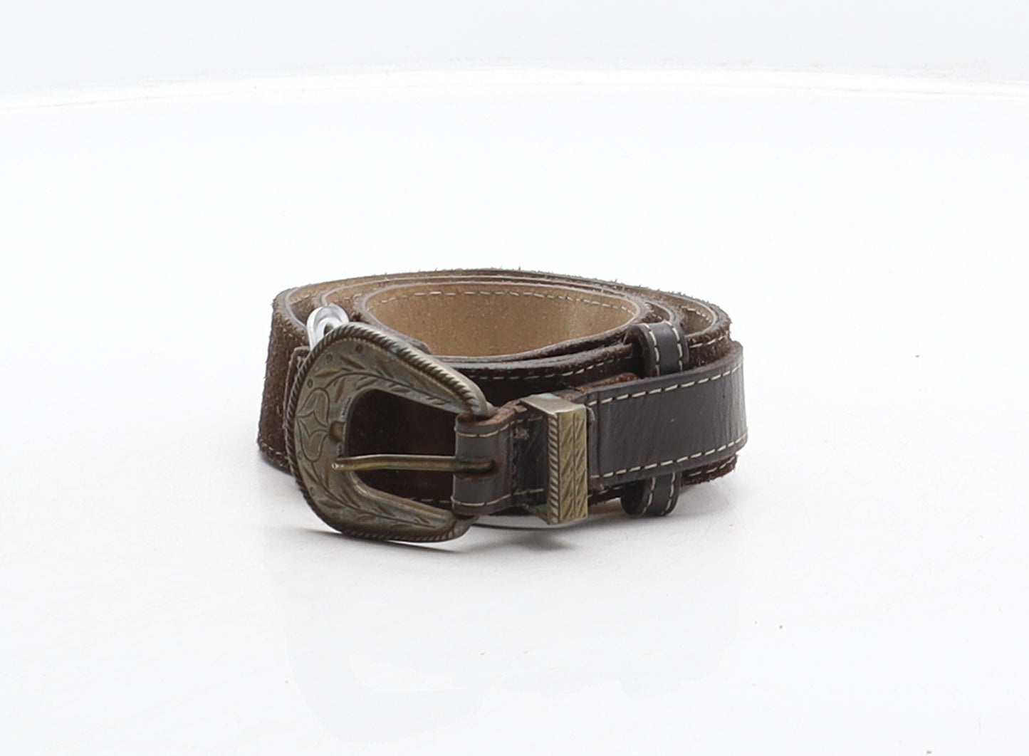 St Michael Womens Brown Solid Suede Western Belt Belt Size 10