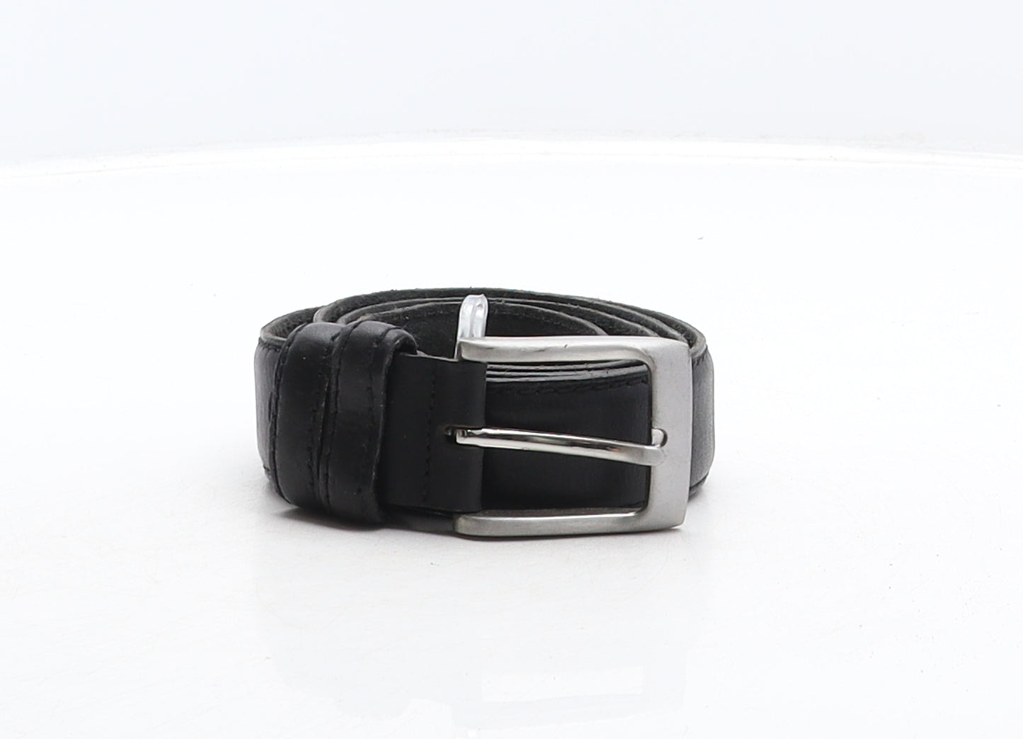George Mens Black Solid Leather Dress Belt Belt Size M