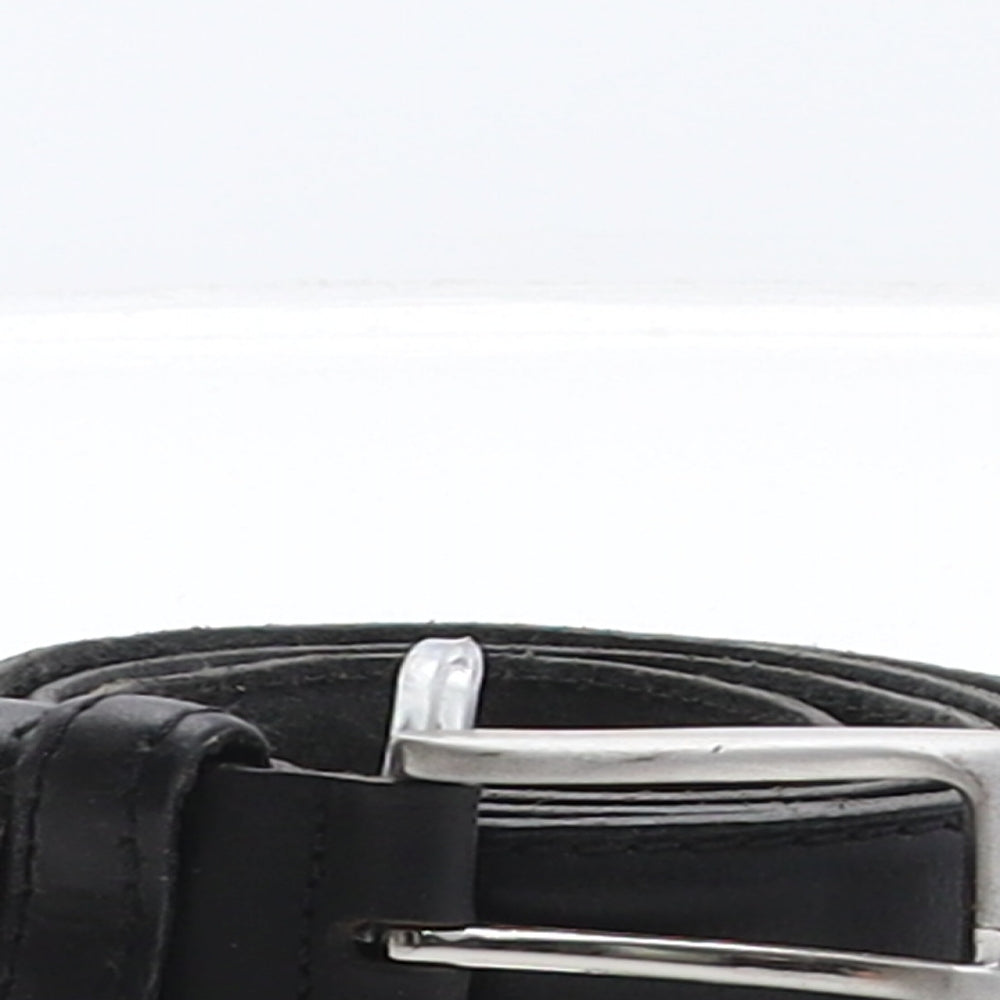 George Mens Black Solid Leather Dress Belt Belt Size M