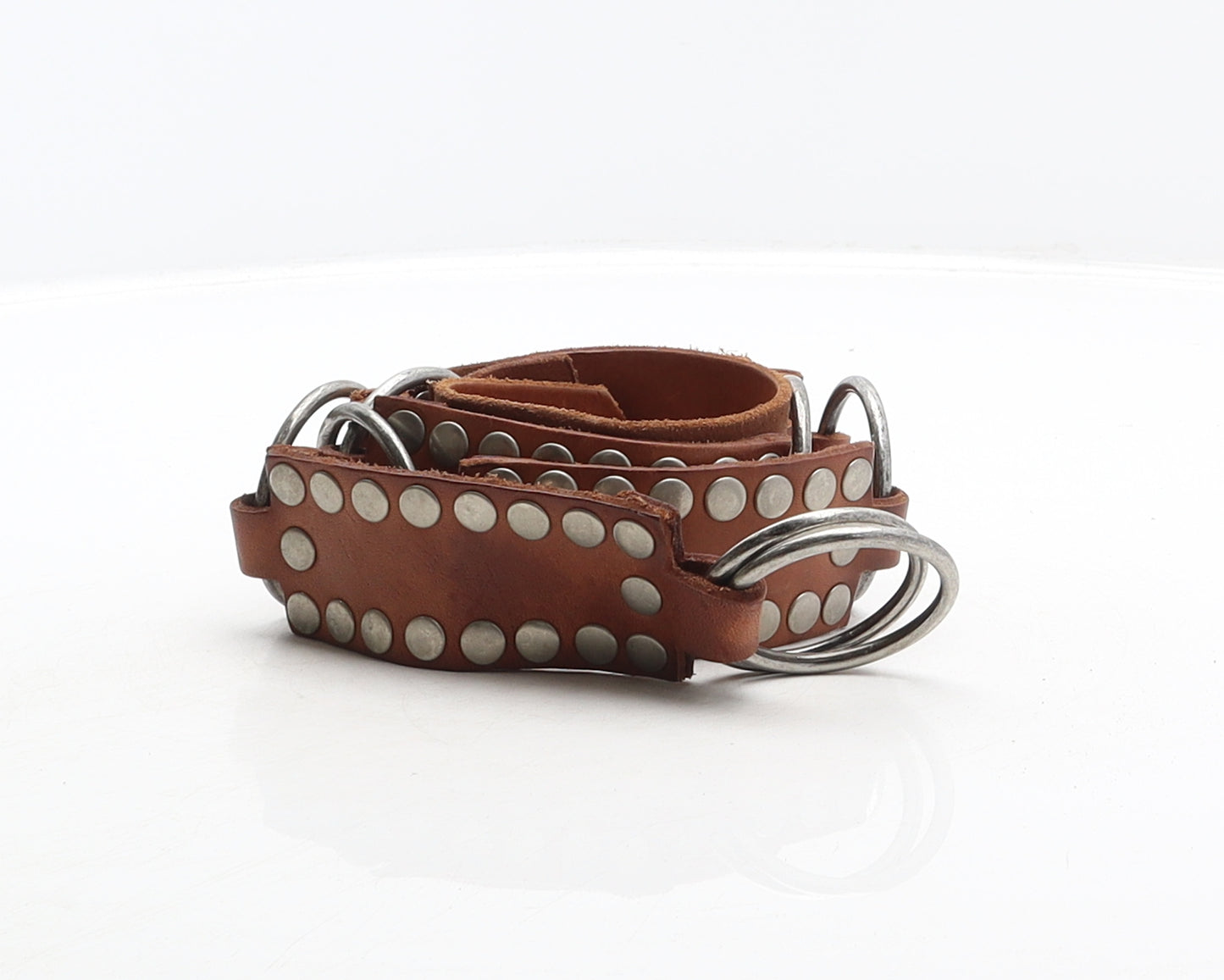 Jigsaw Womens Brown Solid Leather Studded Belt Belt Size L