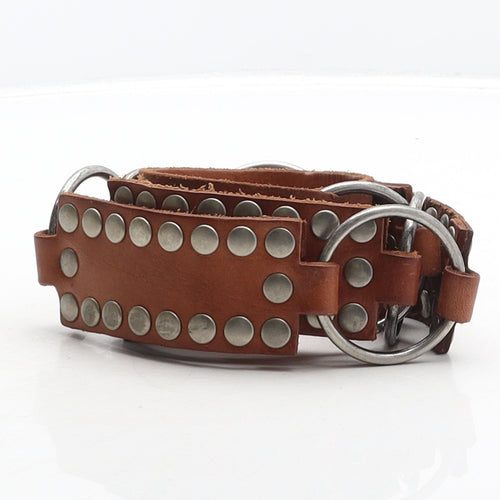 Jigsaw Womens Brown Solid Leather Studded Belt Belt Size L