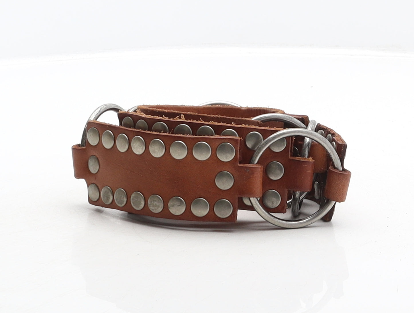 Jigsaw Womens Brown Solid Leather Studded Belt Belt Size L