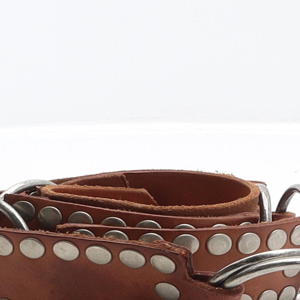Jigsaw Womens Brown Solid Leather Studded Belt Belt Size L
