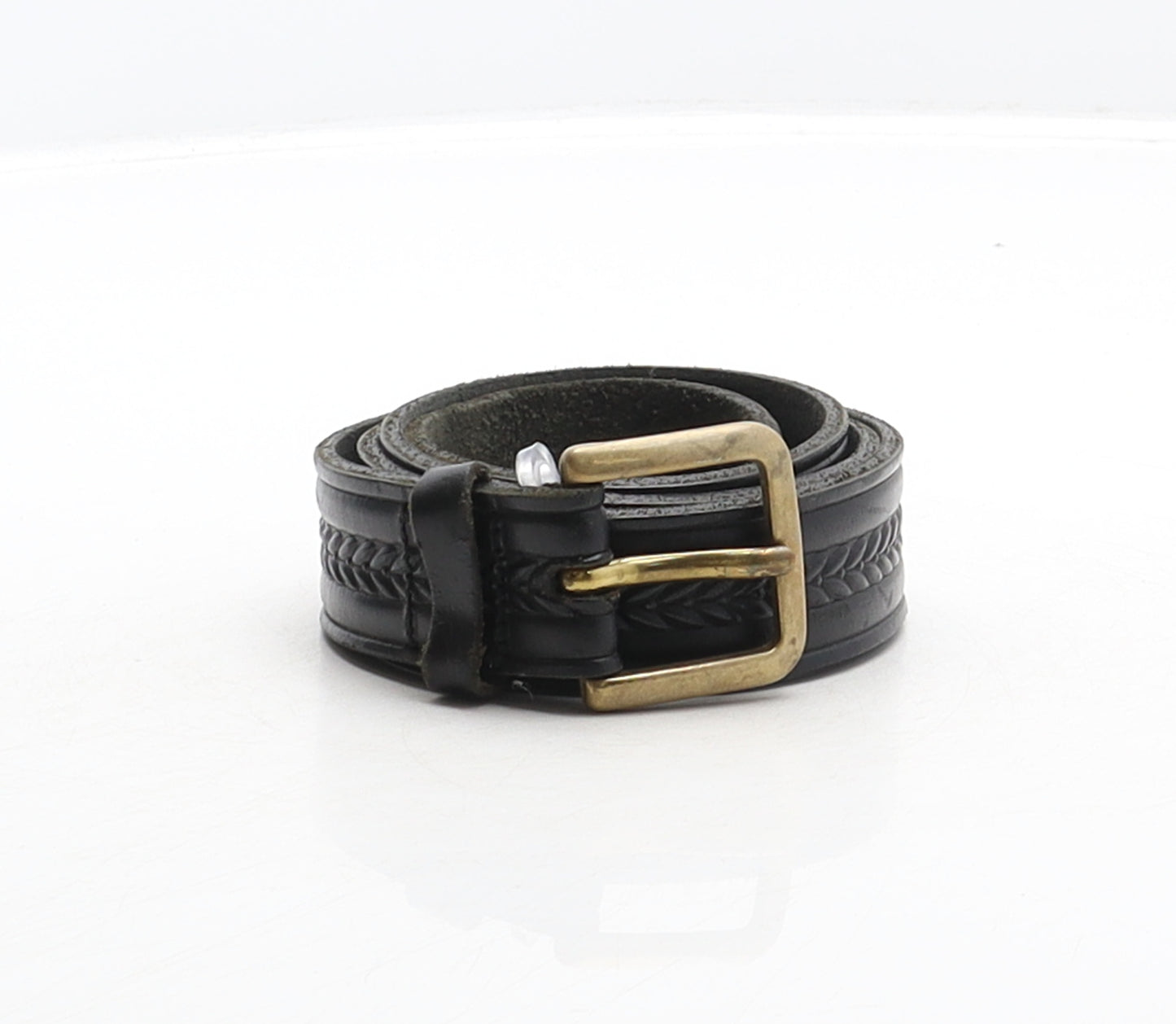 C&A Mens Black Geometric Leather Dress Belt Belt Size 34