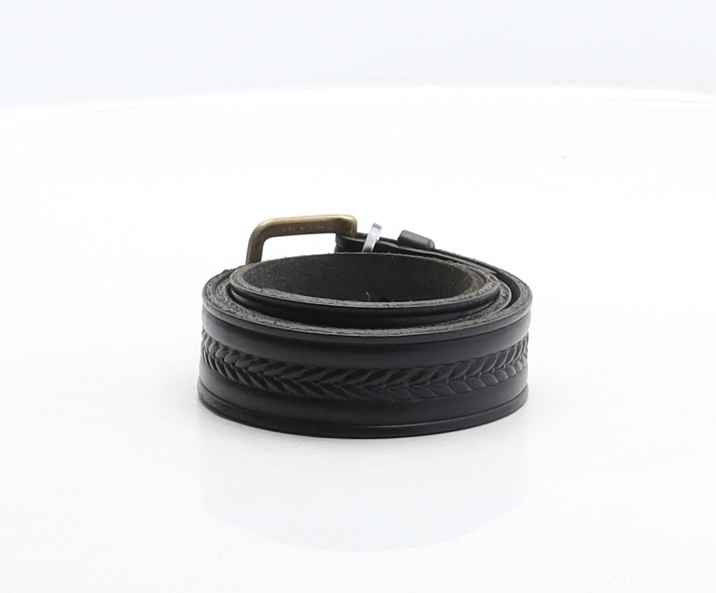 C&A Mens Black Geometric Leather Dress Belt Belt Size 34