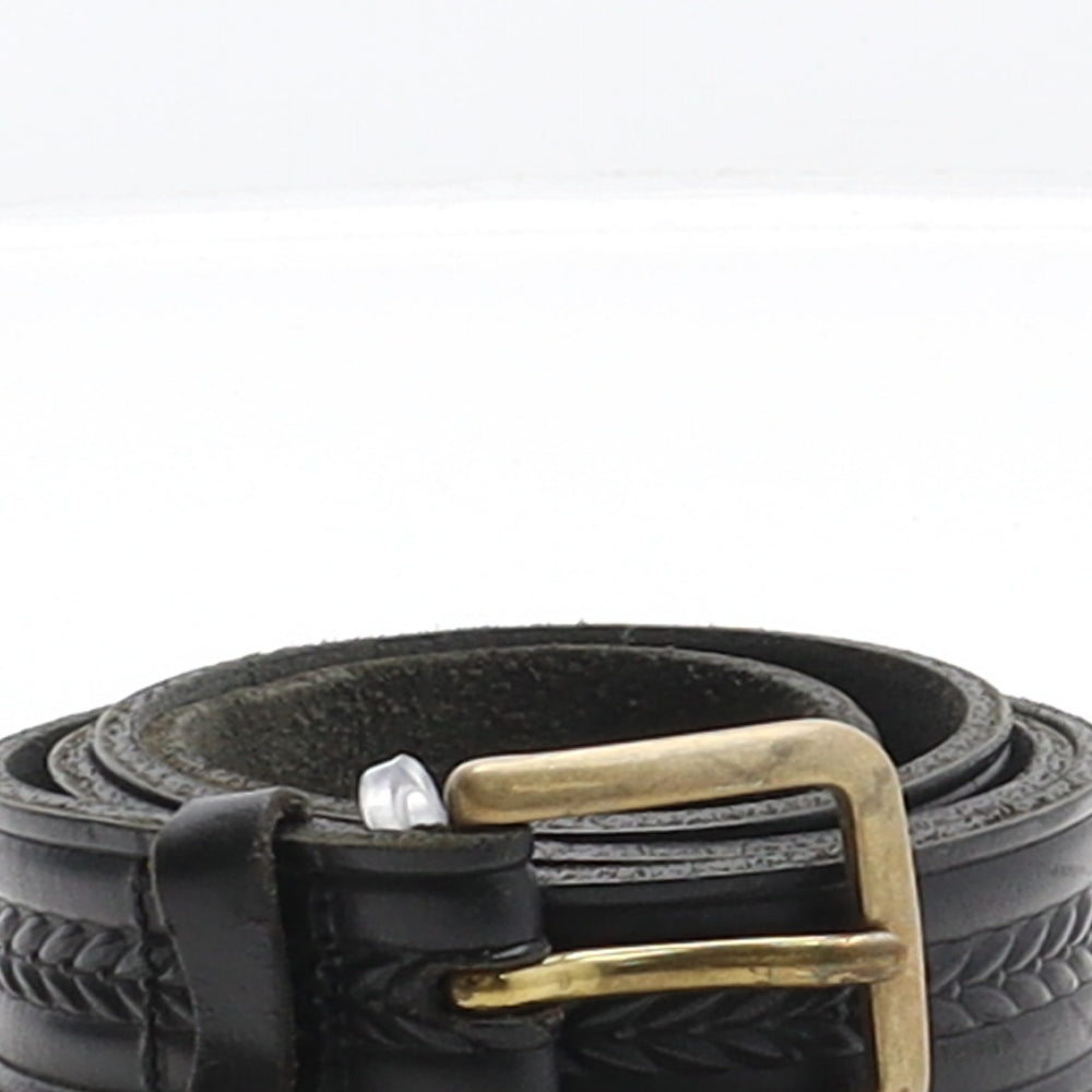 C&A Mens Black Geometric Leather Dress Belt Belt Size 34