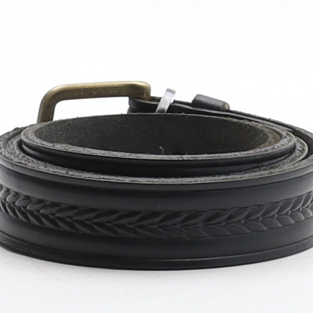 C&A Mens Black Geometric Leather Dress Belt Belt Size 34