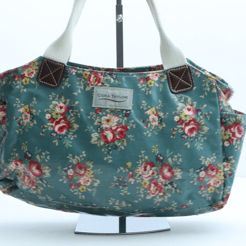 Cora Taylor Womens Green Floral PVC Top Handle Bag Size Medium