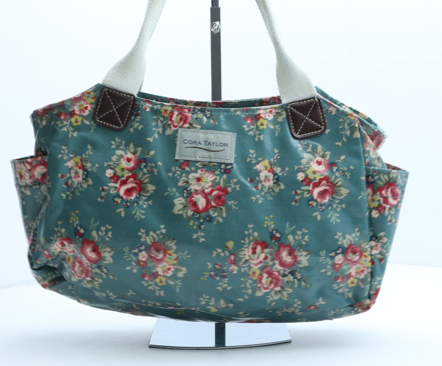 Cora Taylor Womens Green Floral PVC Top Handle Bag Size Medium