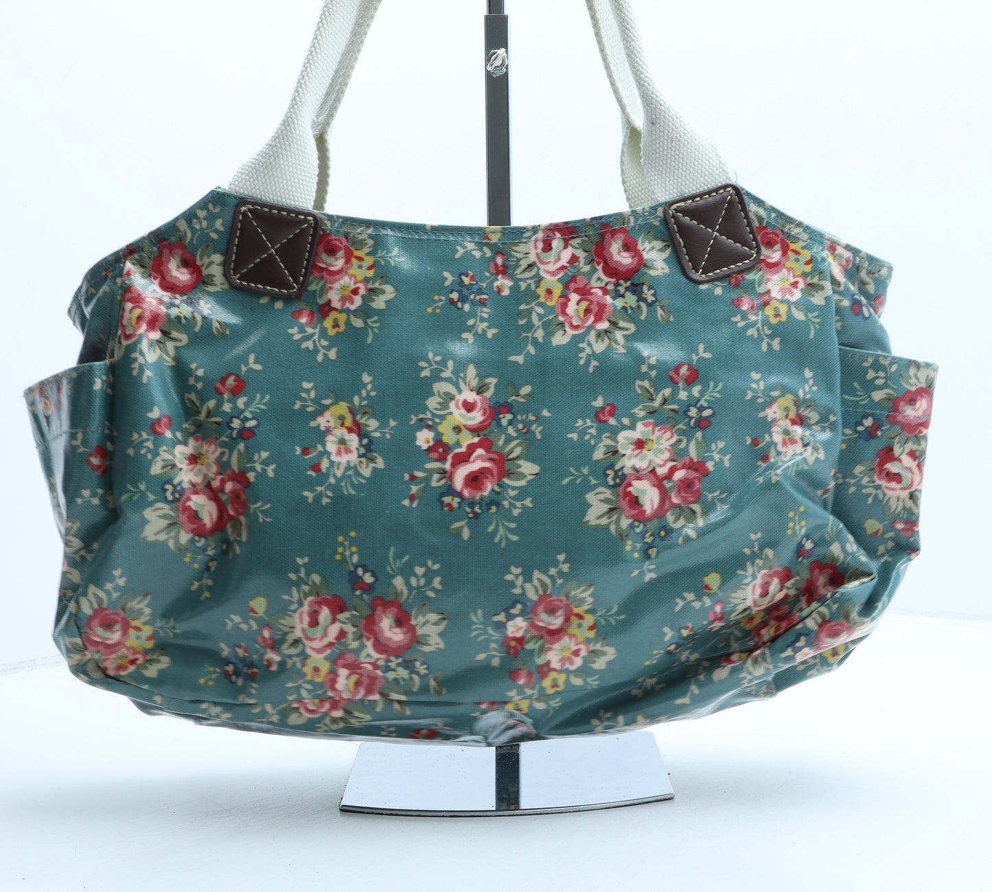 Cora Taylor Womens Green Floral PVC Top Handle Bag Size Medium