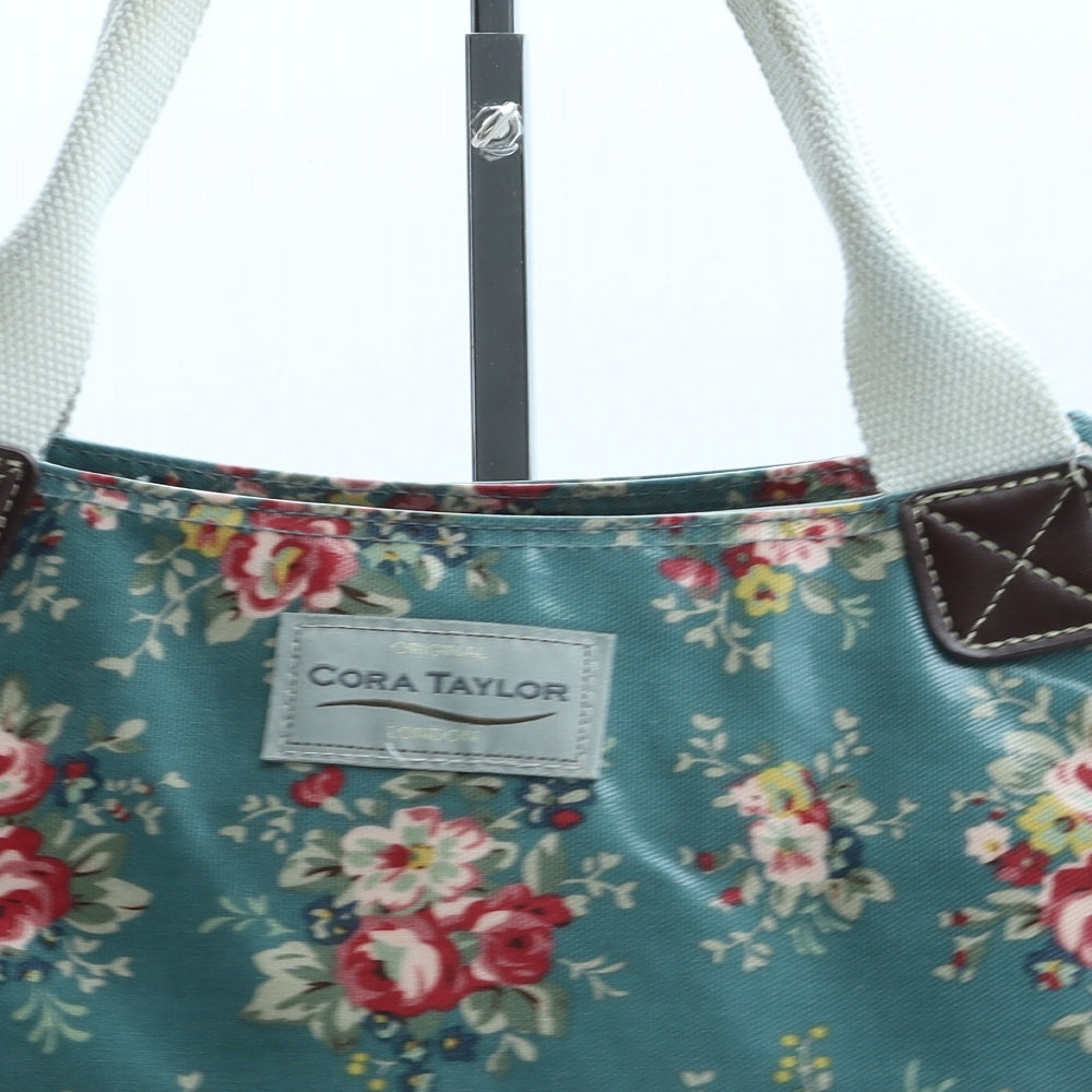 Cora Taylor Womens Green Floral PVC Top Handle Bag Size Medium